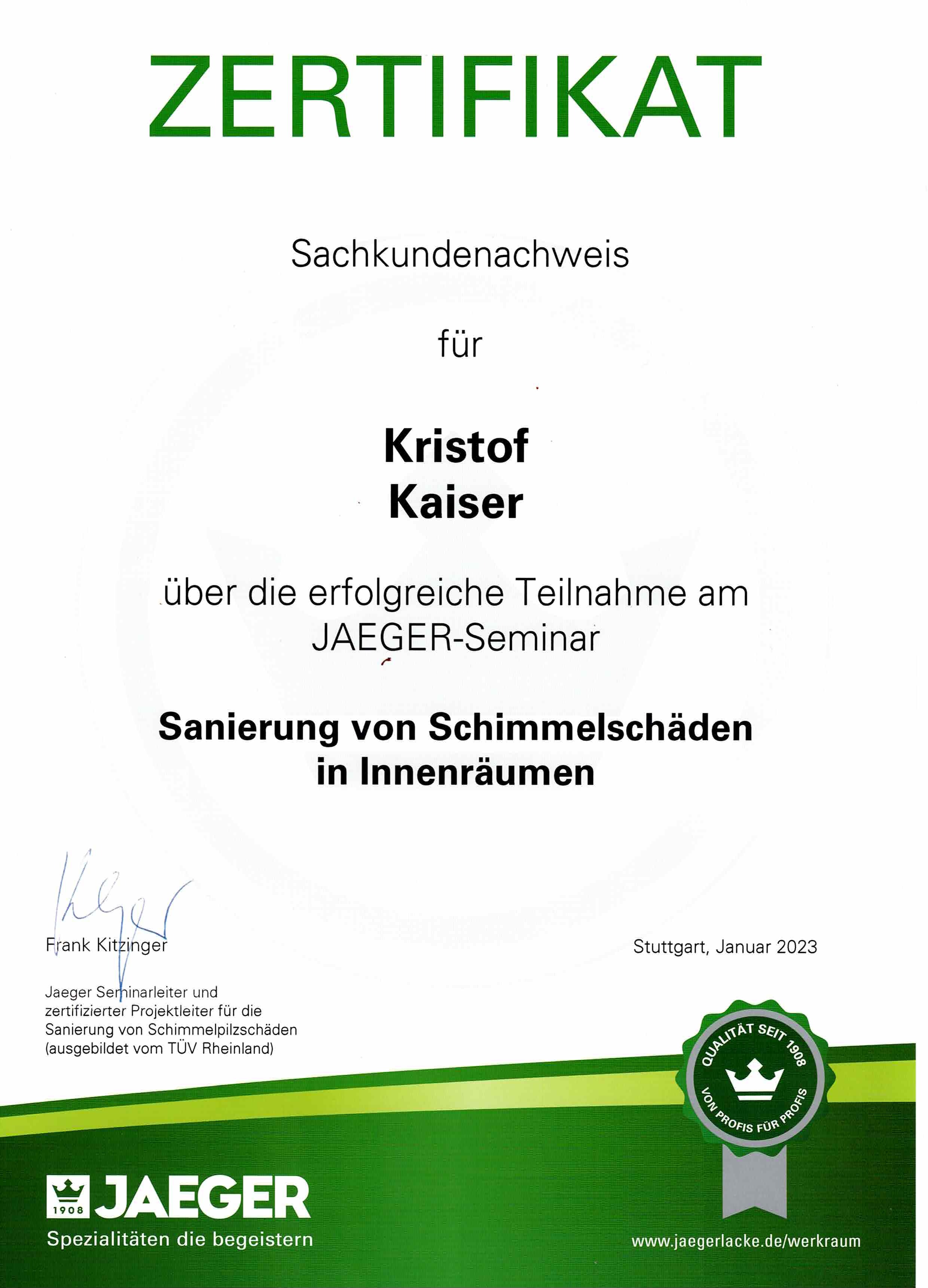 Nachweis: Schimmelsanierung